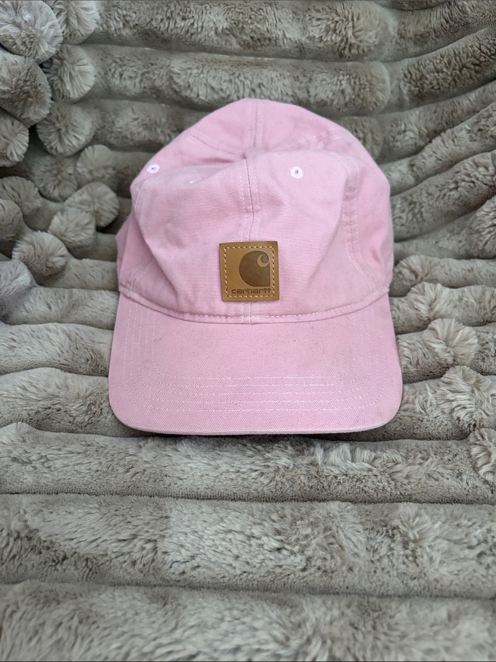 Carhartt Women’s Light Pink Canvas Baseball Cap with Leather Patch